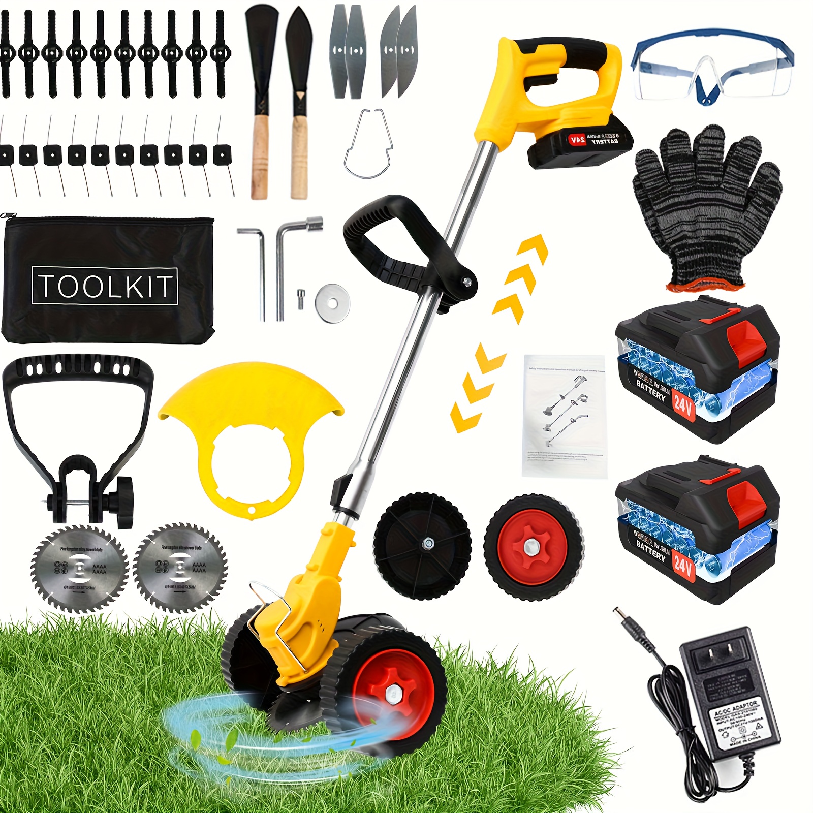 TEMU Cordless Lawn Mower, Portable Cordless Electric Lawn Mower, , Edger, With 2 High-capacity Batteries, Adjustable Height & Swivel Head, &