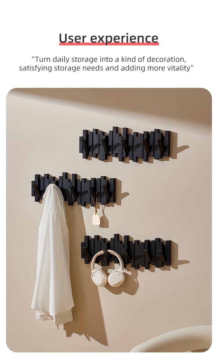 Foldable Piano Hook Rack - Hidden Arms Wall Organizer, No-Drill Entryway Storage