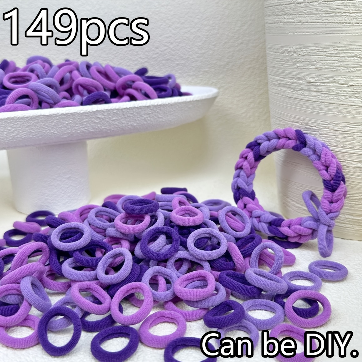 TEMU 149pcs Purple Diy Soft Hair-friendly Mini Towel Hair Tie Set, Ponytail And Bun Hair Accessories, Versatile Everyday Hair Ties