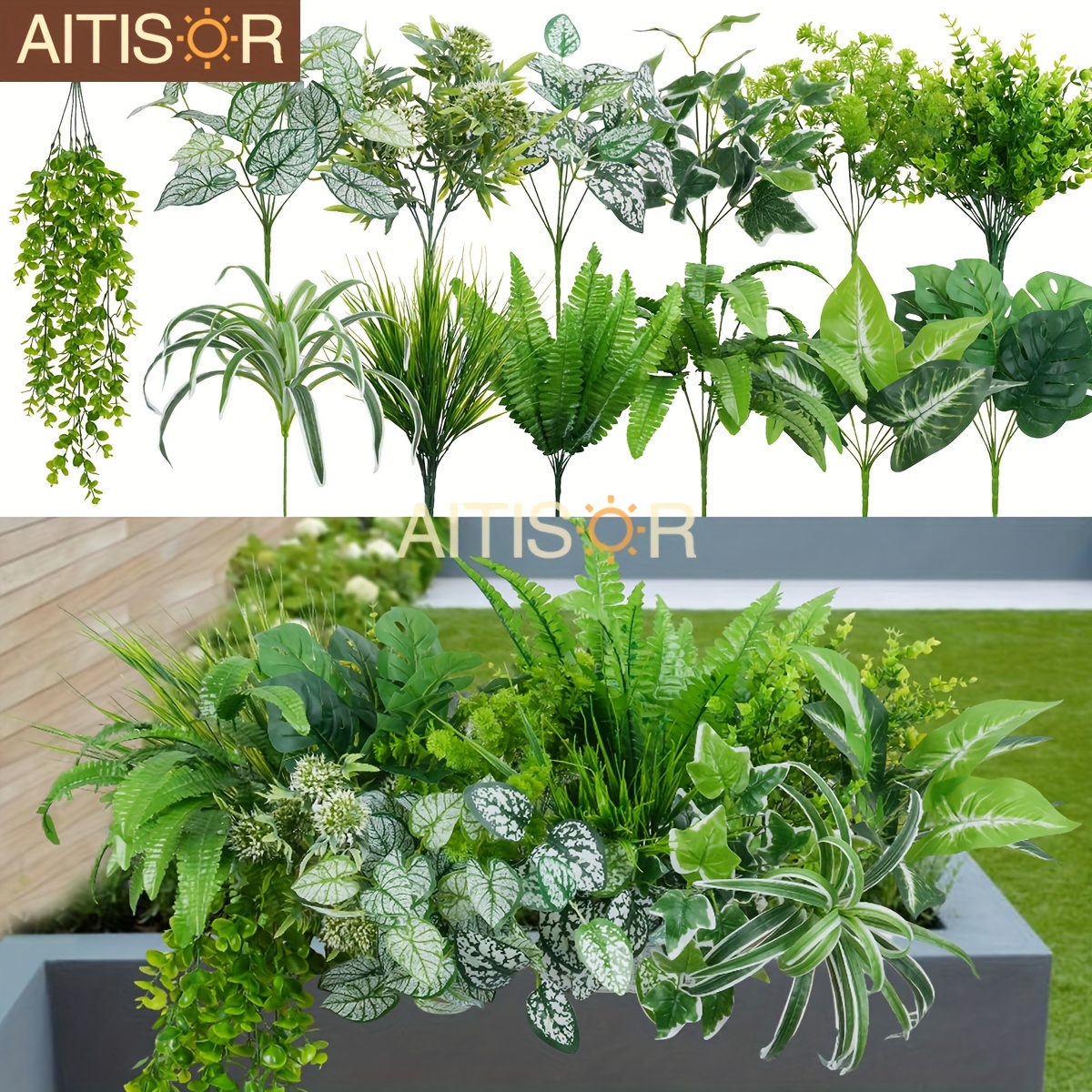 19pcs outdoor artificial plants bushes ferns plastic uv - Temu