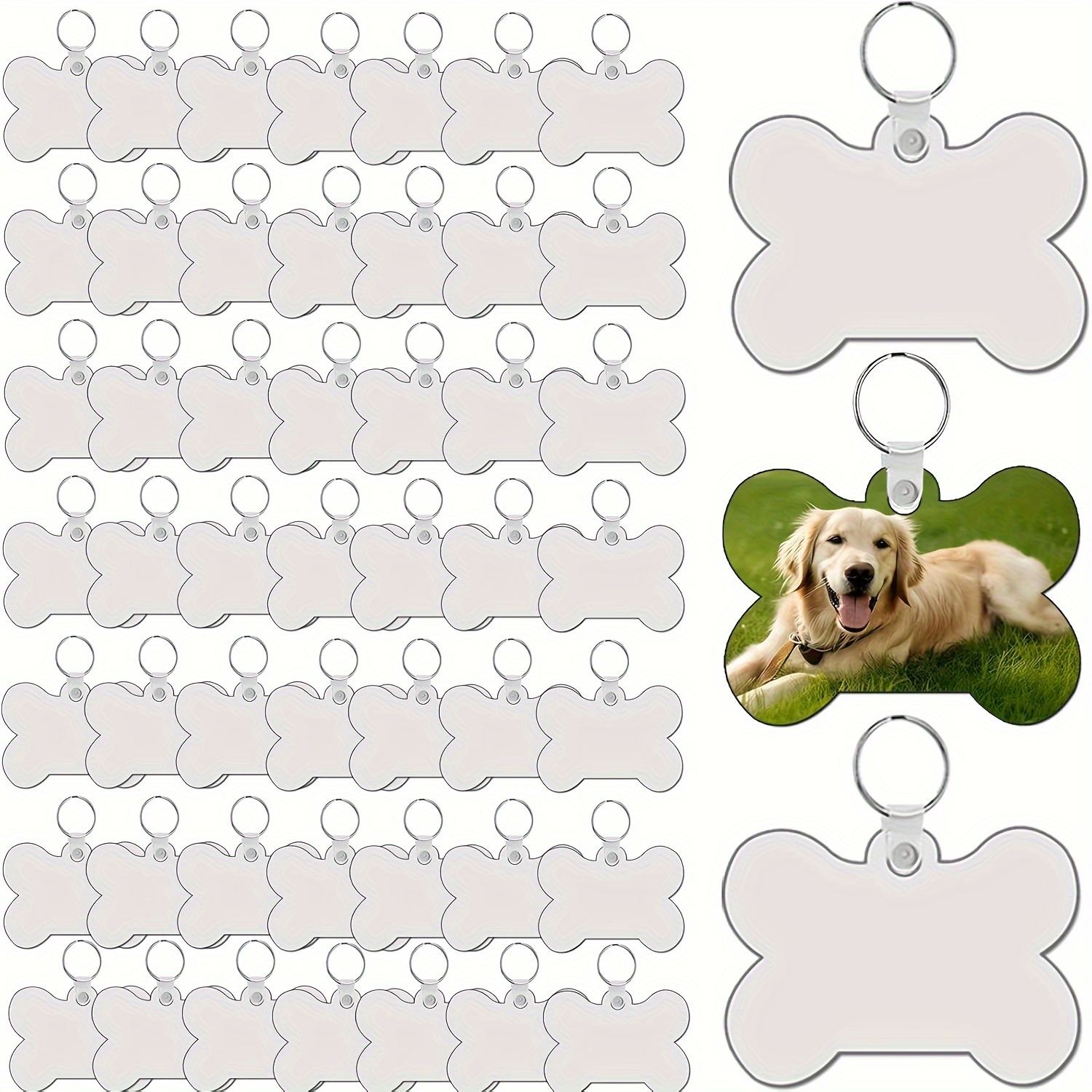 

90pcs Double-sided Sublimation Blanks Bone-shaped Keychain Set With Key Rings & Plastic Retaining Clips, Uncharged Wood Mdf Diy Craft Pendant Key Tags For Heat Transfer Printing Customization