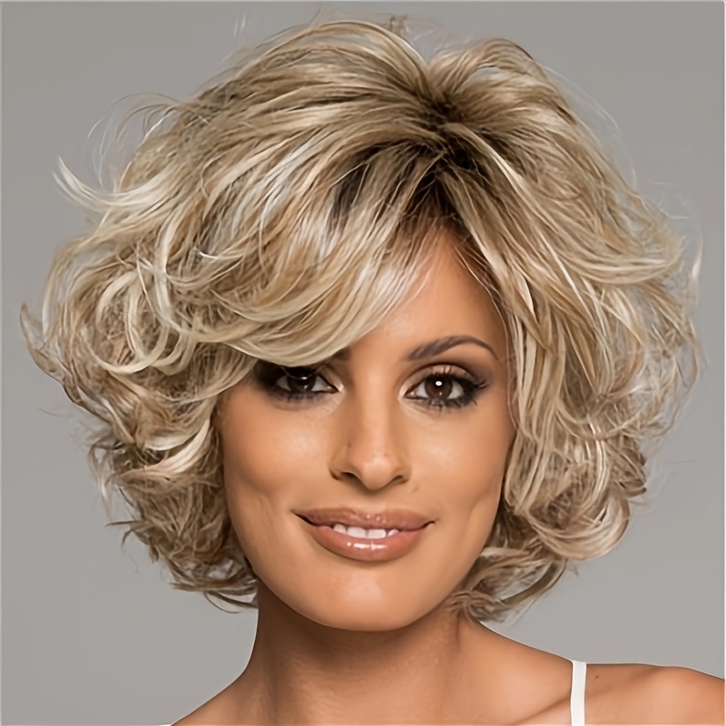 

1pc Elegant Women's High-temperature Fiber Curly Parted Wig, 150% Density Cap, Fashionable For Daily And Parties