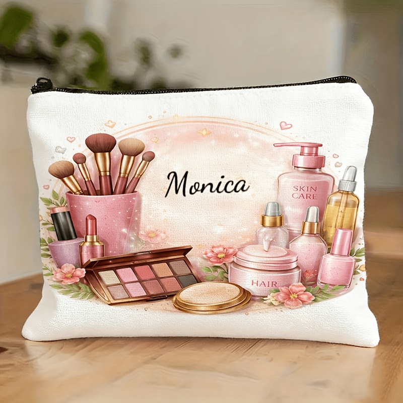 TEMU Ladies' Clutch Bag, 1pc, Customizable With Name/text, -themed Makeup Tool Pattern Clutch, Material, Double-sided Print, Multi- Organizer,