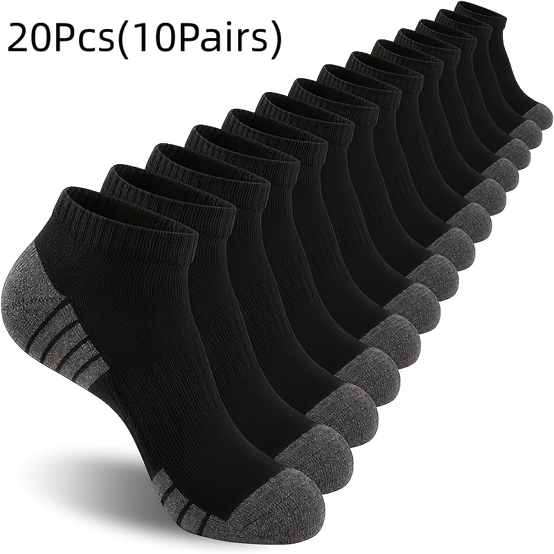 TEMU 20pcs (10-pair) Men's And Women's Cushioned Low-cut Casual Socks, Breathable And Moisture-wicking