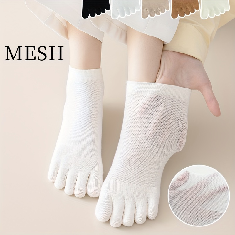 

5 Pairs Solid 5 Fingers Socks, Simple & Breathable Daily Toe Socks, Women's Stockings & Hosiery