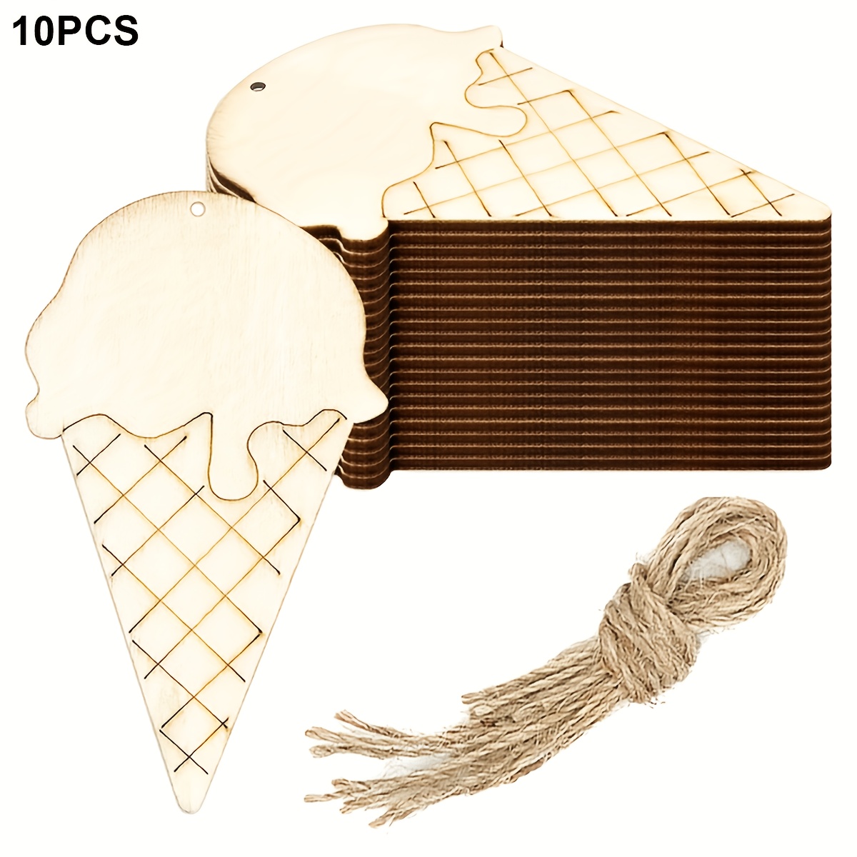 10pcs Wooden Cream Shape Decorative Hanging Ornaments, Texture Elements, Suitable For Study, Wardrobe, Gift Packaging, Party Decoration, Wall Decoration, Store Display Hanging Decoration