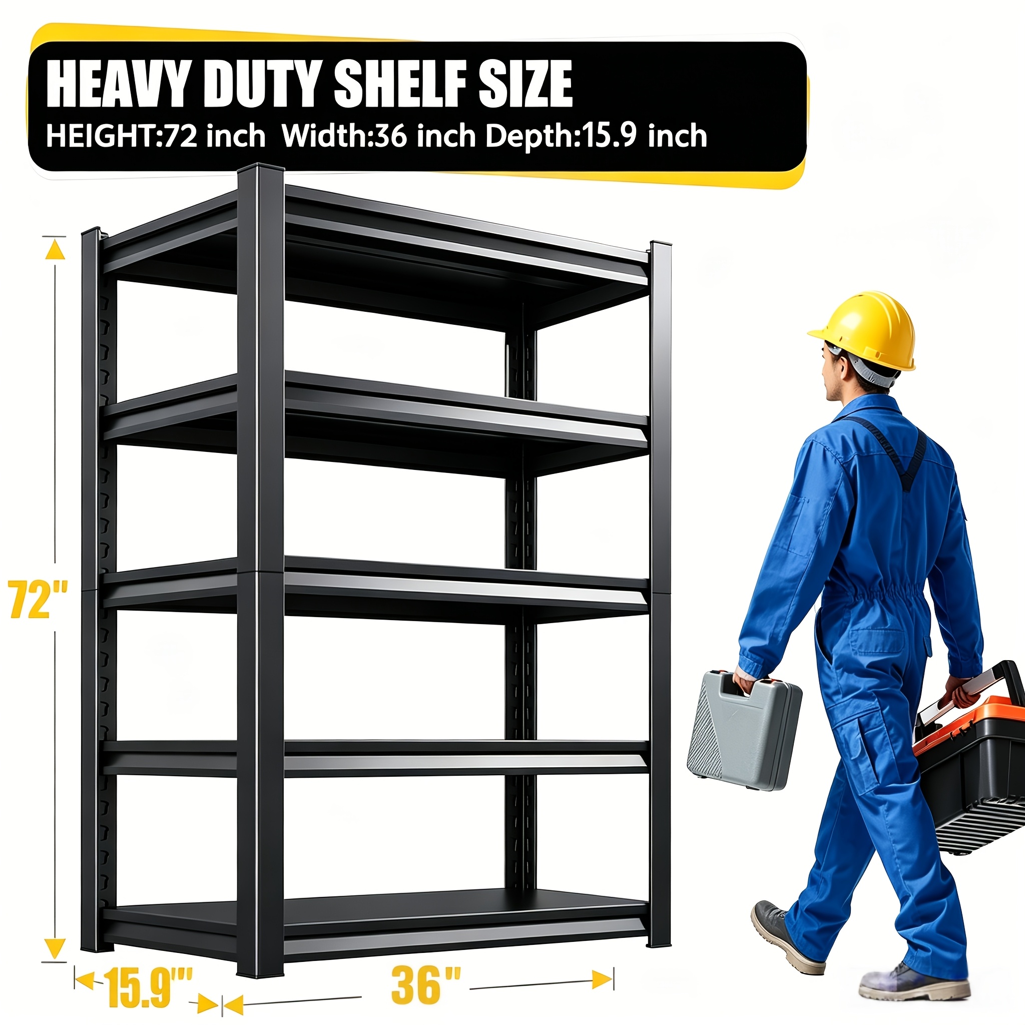 TEMU Étagère de garage robuste 72"H, étagère de rangement en métal réglable à 5 niveaux, unité d'étagère industrielle de de 3000LBS, étagère de