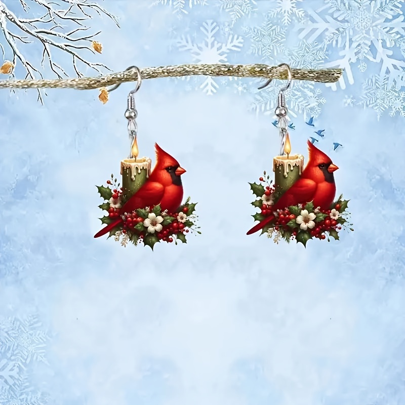 

1pair Christmas Garland Bird Acrylic Pendant Earrings For Women, Halloween Thanksgiving Christmas Valentine's Day Anniversary Birthday Holiday Gift