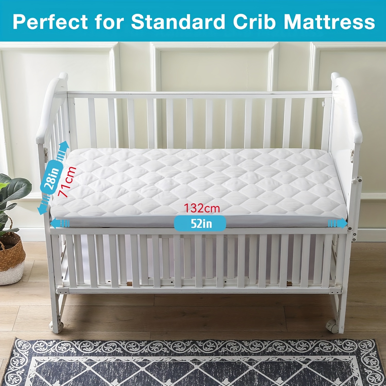 Quiet Sleep, Machine Washable Crib Mattress Protector White, x  Fitted Sheet for Standard Crib, Absorbent Noiseless, Polyester