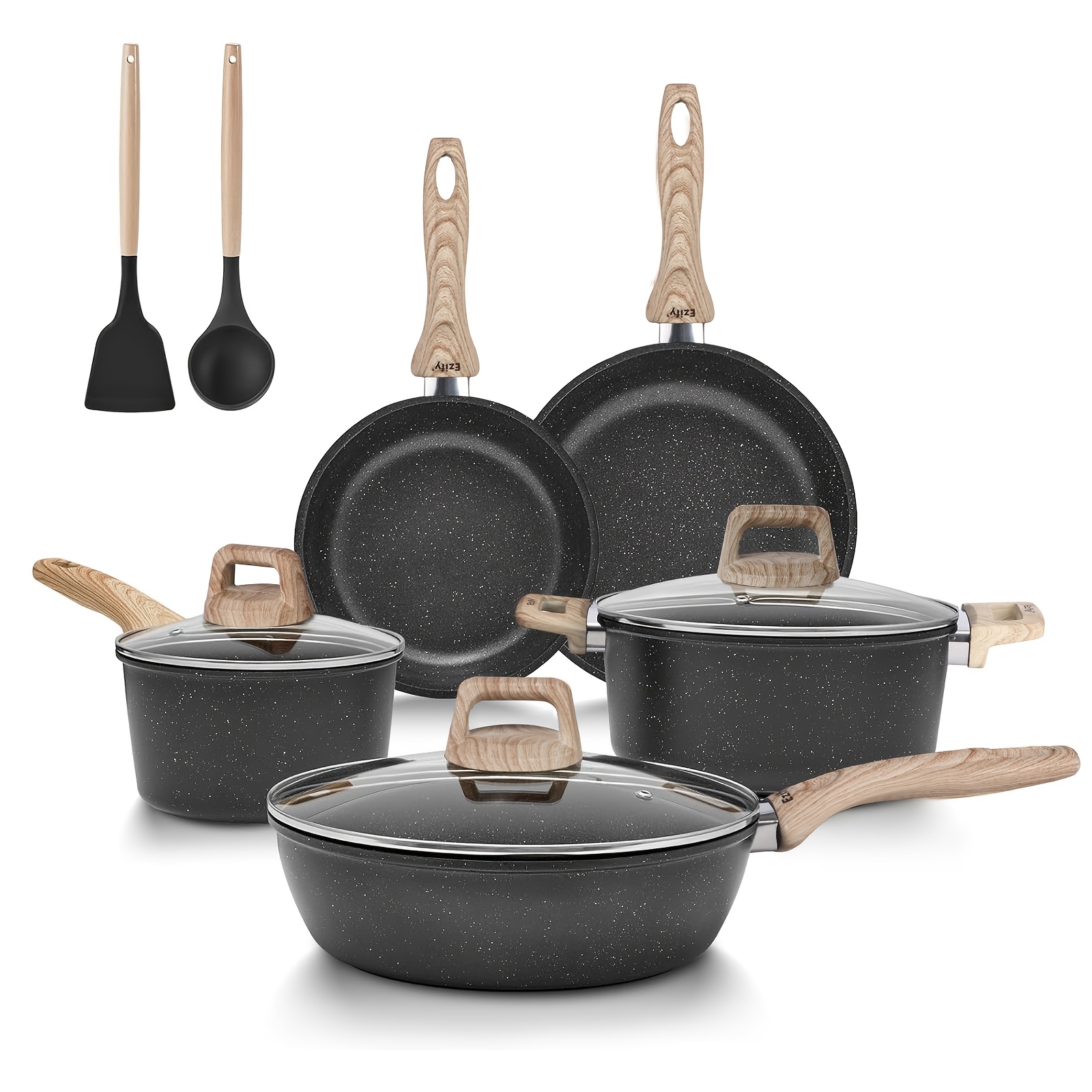TEMU 10pcs Non Stick Cookware Set- Heat Distribution For Perfect Cooking, Durable Non Stick Cookware Set With Heat Resistant Handles, Non Stick