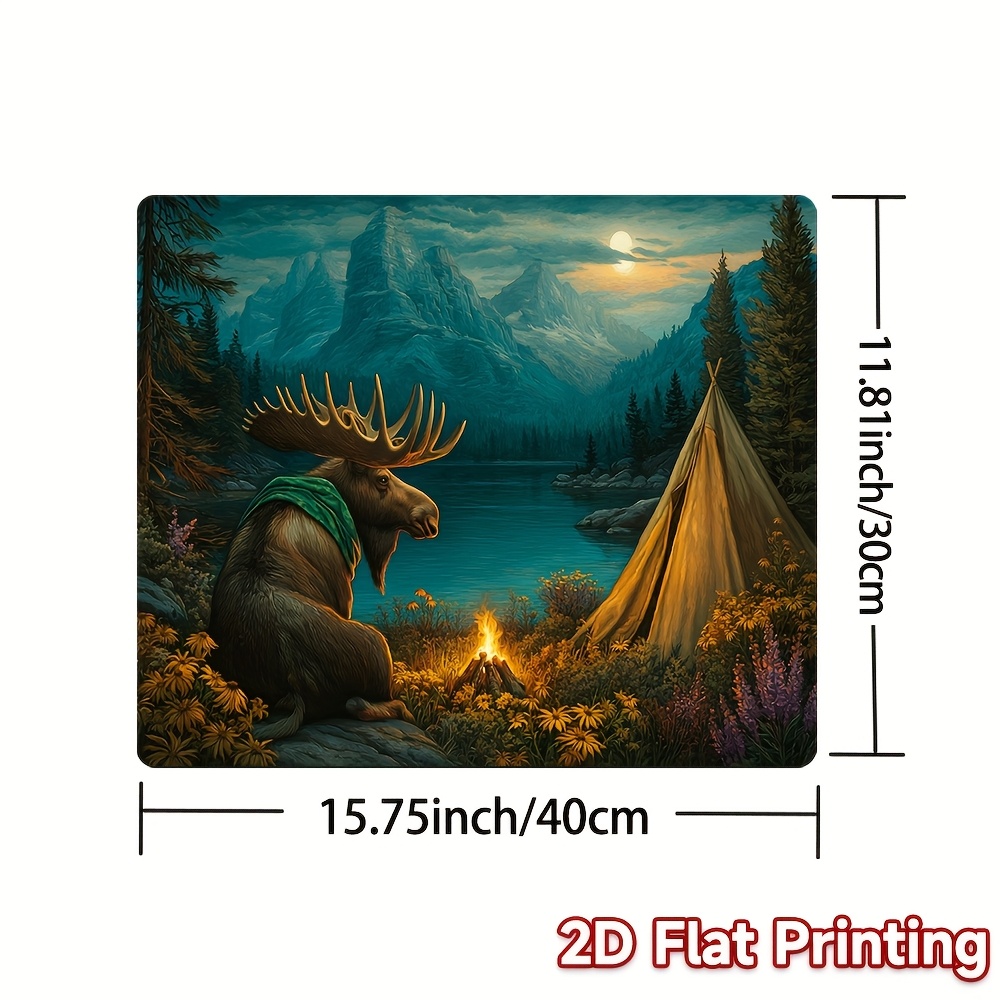 TEMU 1pc, 2d Flat Printing Stove Cover Mat,gas Stove Top Protector And Stove Decorative Cover Decorative Moose By Campfire Lake, For Multifunctional