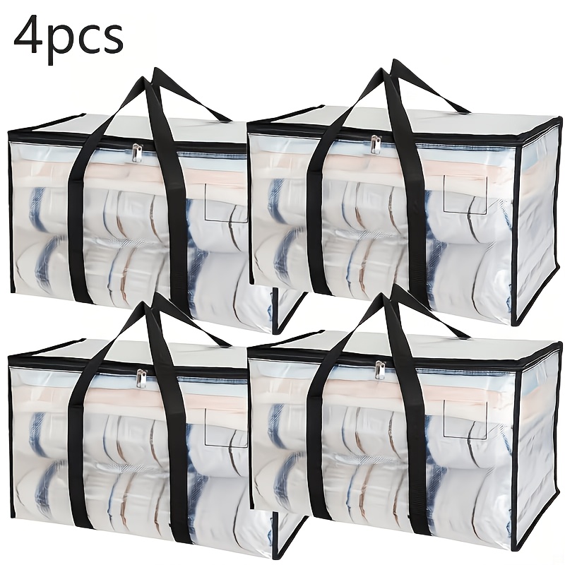 TEMU Sacs de rangement tissés grands de 100L, lot de 4 avec fermetures éclair et poignées, sacs de déménagement transparents, peuvent remplacer les