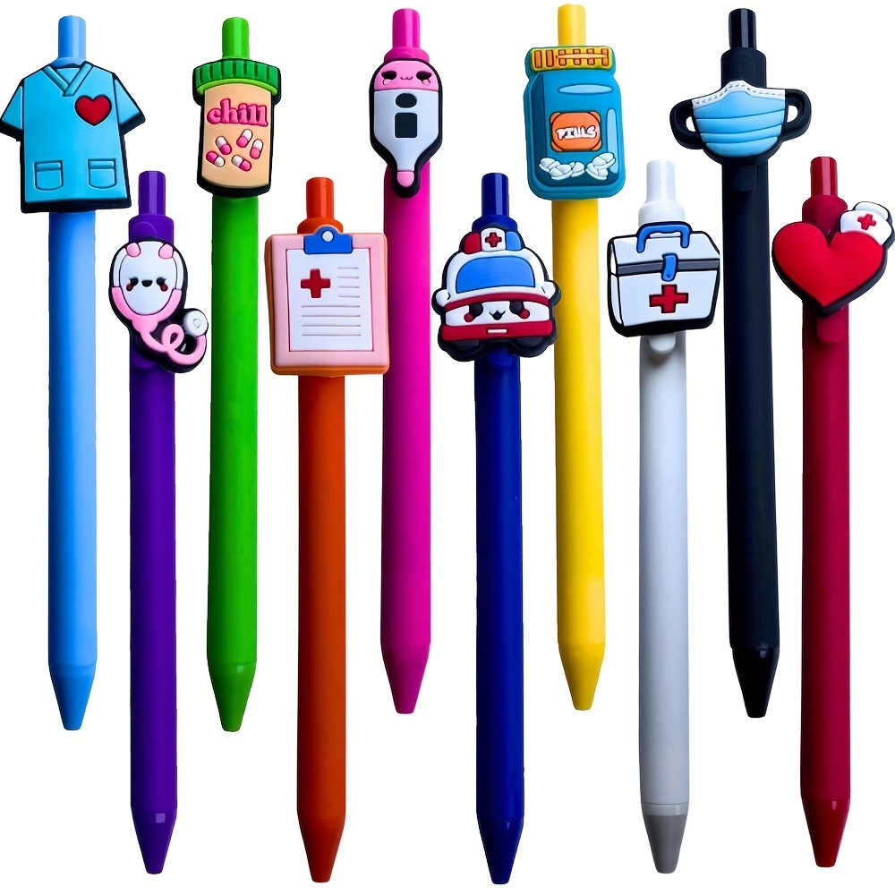 

10-piece Nurse & Medical Assistant Pen Set With Heart & Syringe Designs - Retractable, Medium Point - Perfect For Gifts, Office Decor, And Nursing School Essentials