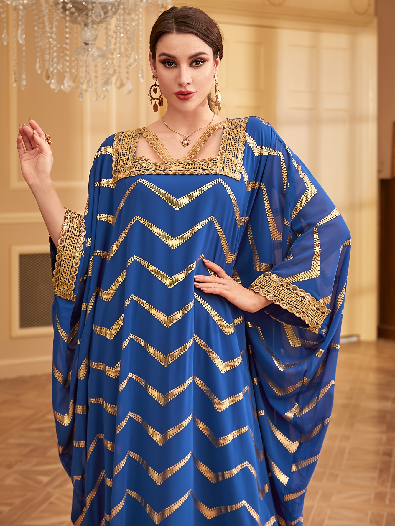chevron neck kaftan dress elegant batwing - Temu Colombia
