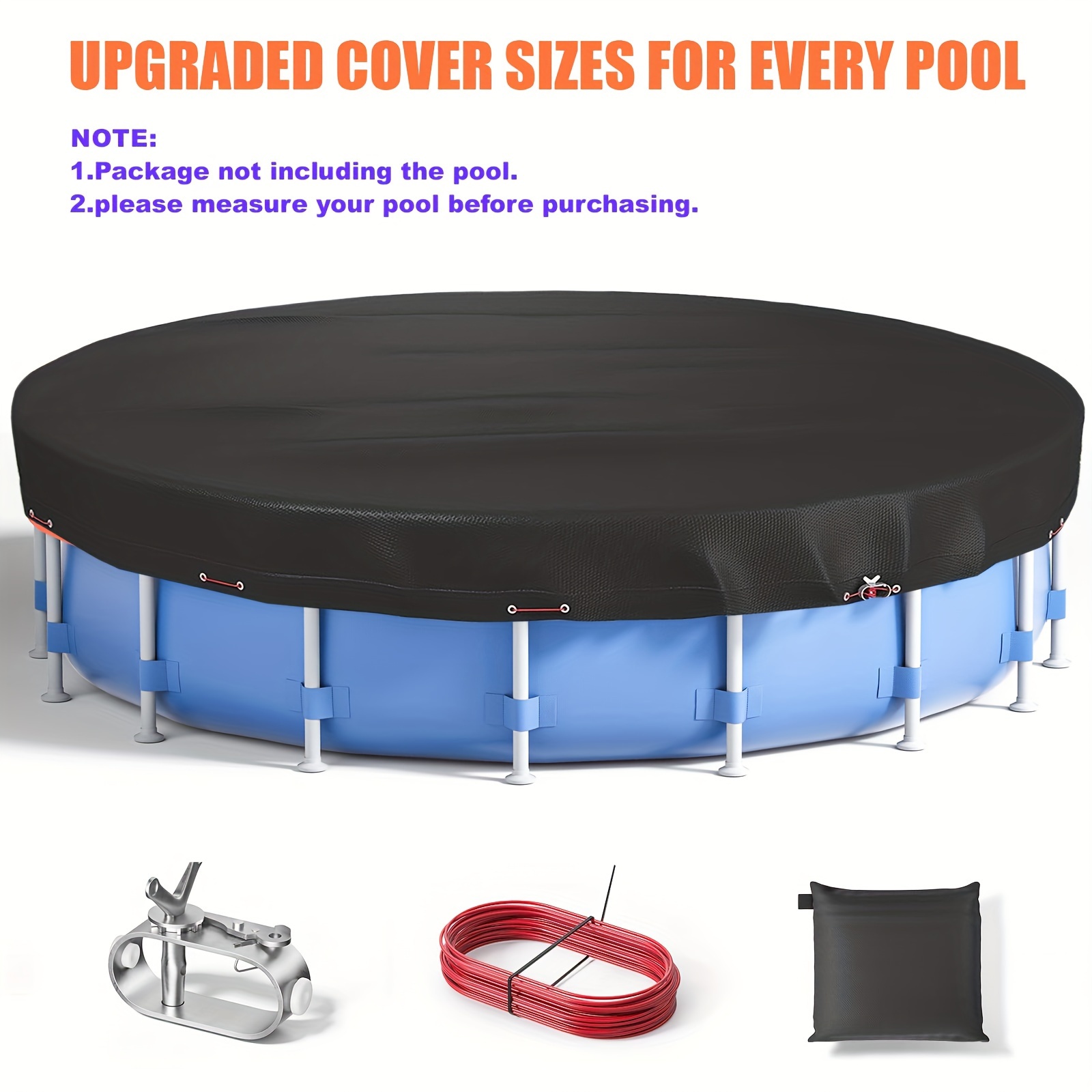 

1pc Black Round Pool Cover Inflatable Pool Cover With Steel Cord, Suitable For Above Ground Pool, Increase Stability Above Ground Swimming Pool, Waterproof And Dustproof Hot Tub Cover With Packaging