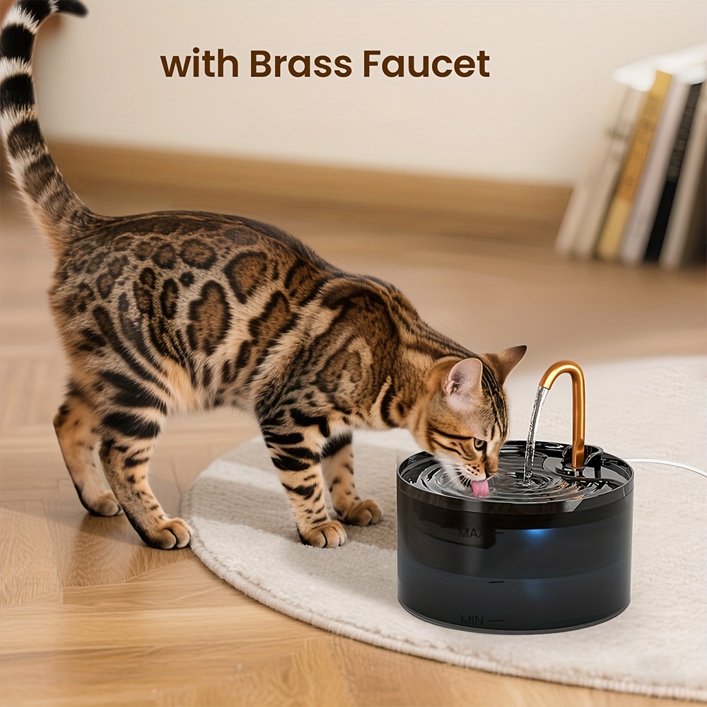 Fontaine à Eau pour Chat, 71oz/2.1L avec Robinet en Cuivre, Bol et Distributeur Automatique en Plastique avec 3 Filtres Remplaçables