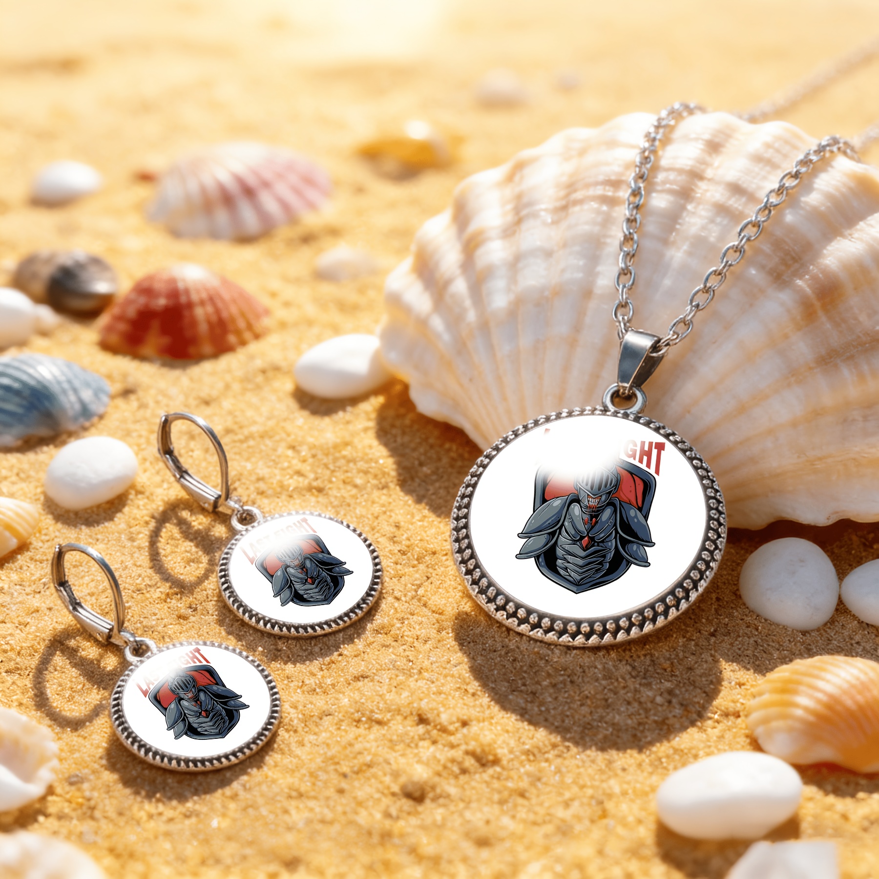 3pc Classic Knight's Armor Necklace & Earrings Set, LASTFIGHT Design