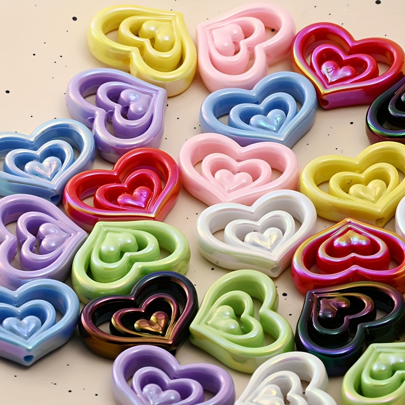 

10pcs Acrylic Uv Color Plating Three-layer Heart Beads, Ideal Accessories For Necklace Bracelet Keychain Jewelry Making