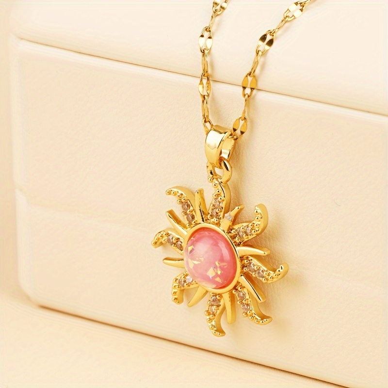 

1pc And Zirconia Sun Pendant Necklace, For Birthdays Or Any