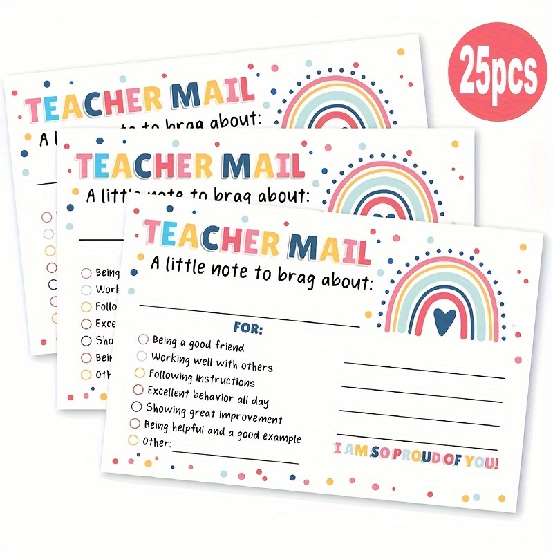 

25pcs Rainbow Teacher Postcards, 4x6 Inch Positive Behavior Reinforcement Cards For Classroom Motivation