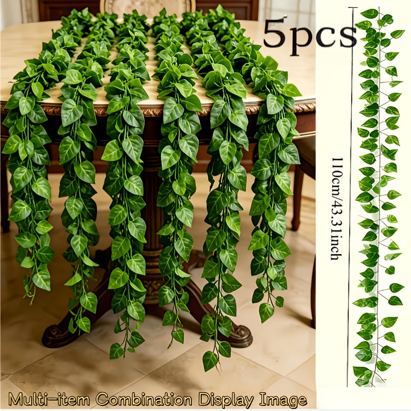 TEMU Set di 5 decorazioni da parete con foglie di edera artificiale verde per esterni - Ghirlande finte per casa, giardino e feste di matrimonio -