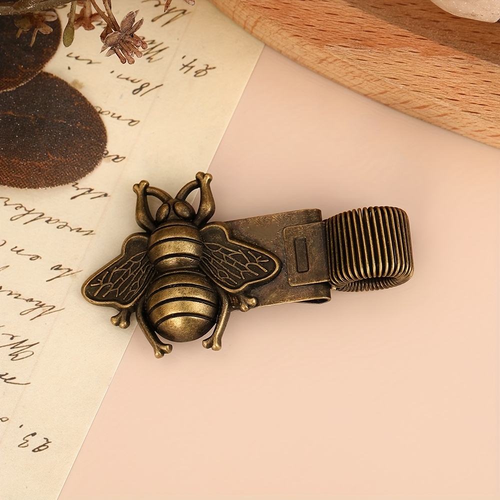Image of 1pc Insect Cicada Theme Universal Metal Pen Holder, Vintage Color Easy Metal Clip With Spring, For Notebooks, School Teachers, Students, Stationery, Office Supplies