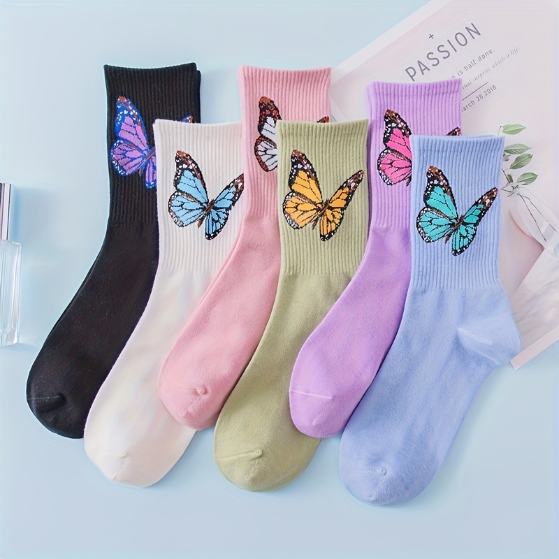 TEMU 6 Pairs Of Print Mid Tube Women's Socks Candy Cartoon Fashion Soft And Comfortable Sports Socks