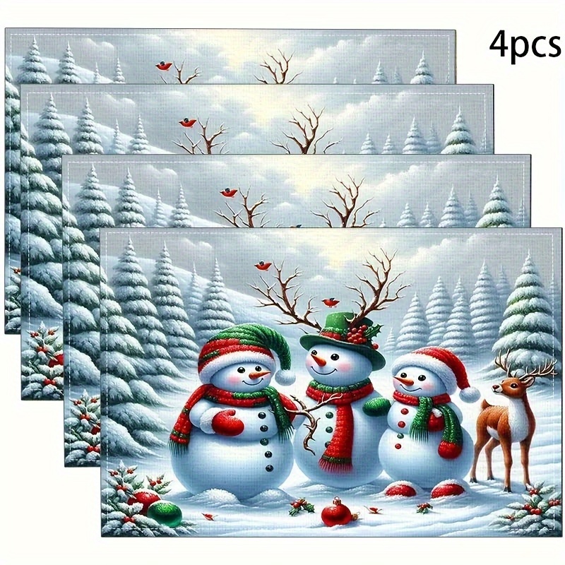 

4pcs, Christmas Snowman Placemats, , Suitable For Dining And Kitchen Decoration