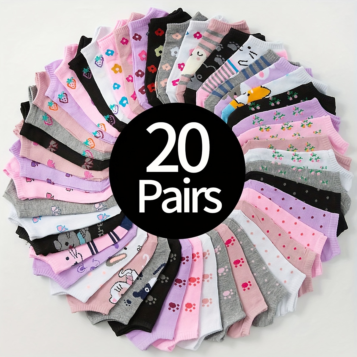 

20 Pairs Random Color Socks, Comfy & Breathable Low Cut Ankle Socks, Women's Stockings & Hosiery
