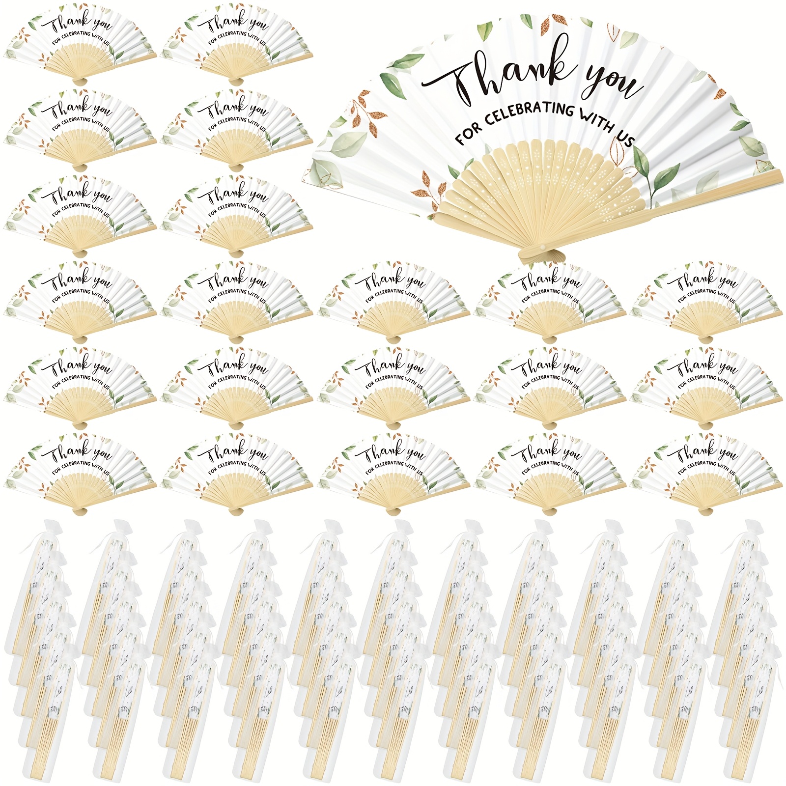 TEMU 50pcs Wedding Foldable Hand Fans Wedding Handheld Paper Fans With Organza Bag Foldable Fans For Bridal Shower Decorations Bridesmaid Gift And Valentine's Day Decoration (greenery)