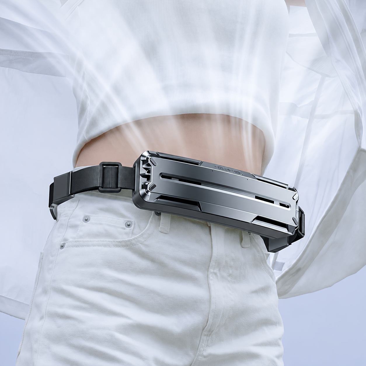 Image of Waist Hanging Fan Belt Fan Portable Construction Site Wearable Body Waist Fan Refrigeration For Outdoor Camping