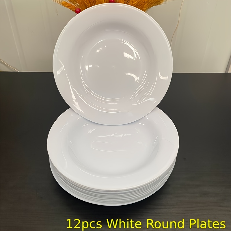 TEMU 1/6/12pcs High Quality Plastic Plates Elegant Looking /mocha Color Plates [23cm] Reusable Round Dippened Dinnerware Plates, Plates Dinnerware