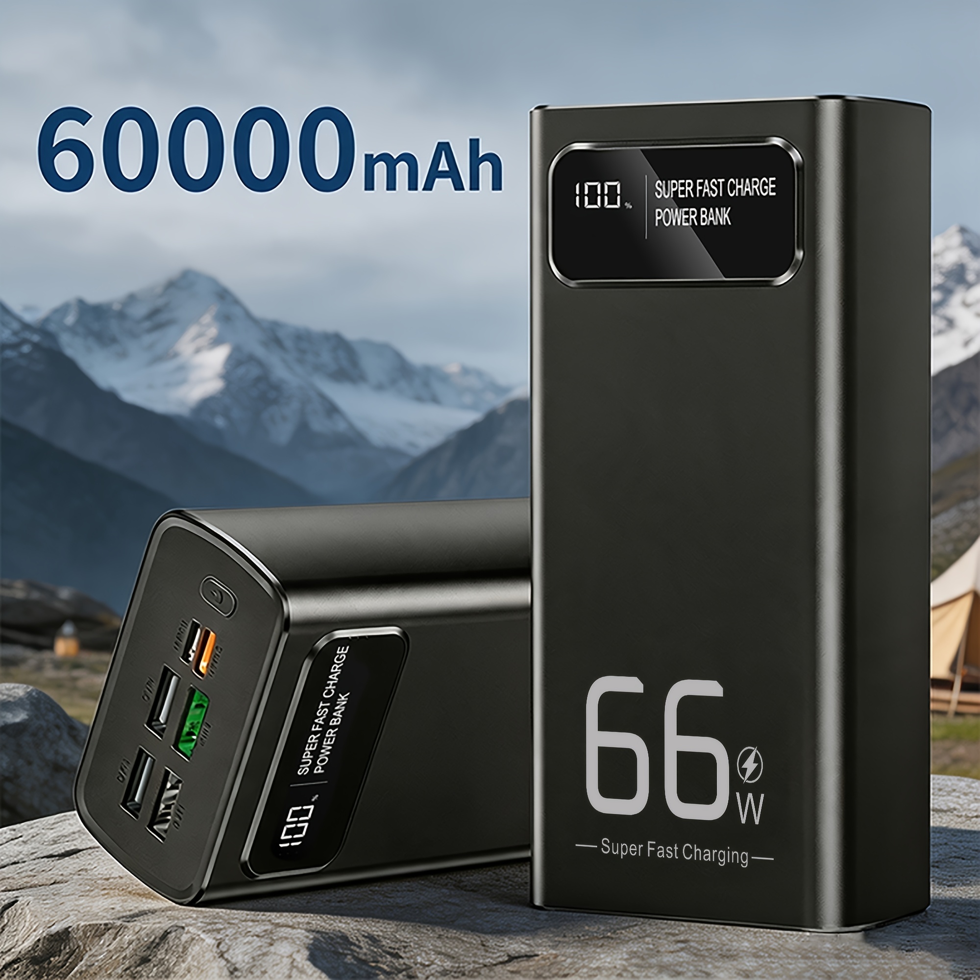 TEMU Large Capacity 60000mah Portable Battery Pack, Total Output Fast Charging, Dual Usb And Type-c Design, Indicator, Outdoor Camping Essential