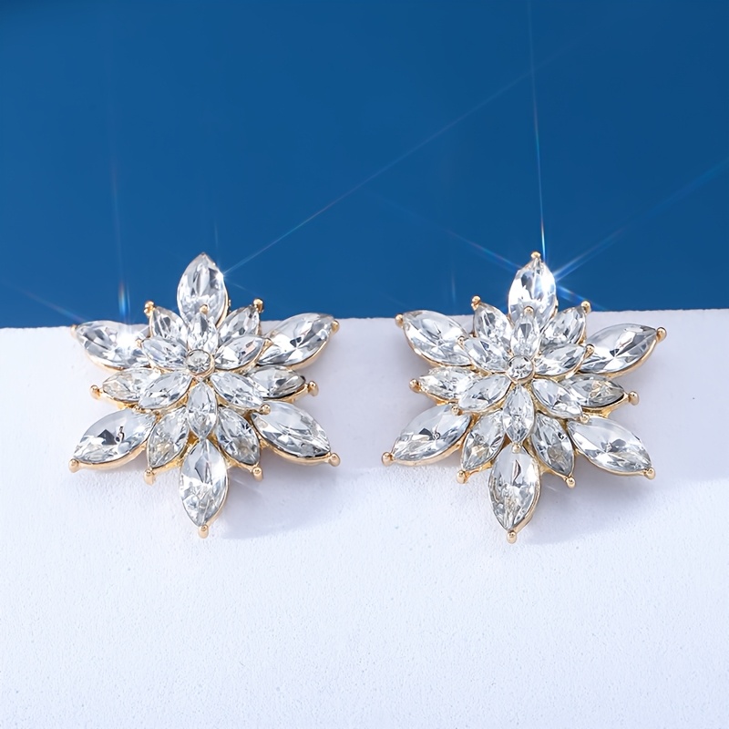 TEMU 1 Par de Aretes de Zirconia Sintética con Flores de Copo de Nieve de Moda, con un Exquisito y a . Aretes y Joyería, un Regalo para Ella