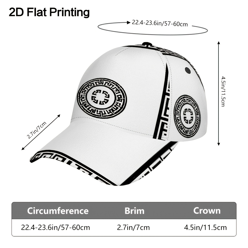 TEMU Casquette de baseball 2D à impression plate, 1 pièce, clé grecque et cercle, avec protection solaire - Chapeau léger en polyester pour sports de