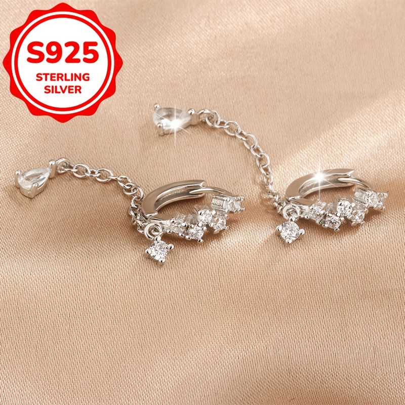 2pcs Women's S925 Sterling Silver Teardrop Tassel Earrings Gift