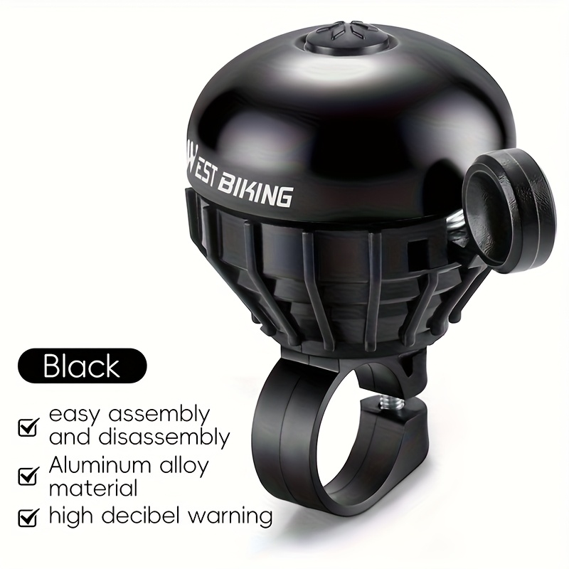 Image of West Biking 1pc Black Metal Bicycle Bell Loud Volume Aluminum Alloy Bike Bell Riding Handle Bicycle Additions For Scooter