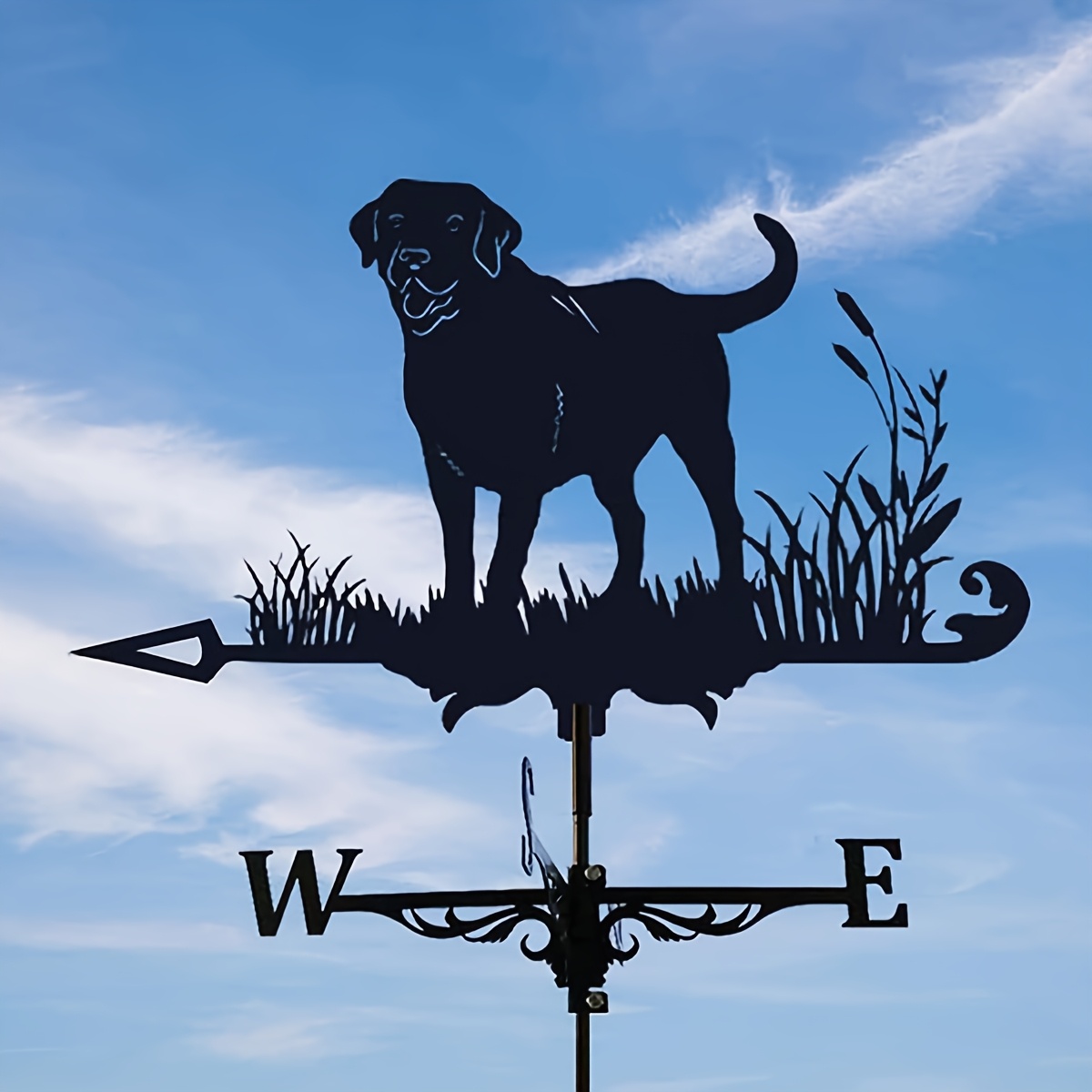 Image of Vintage Black Metal Dog Wind Vane - Weathervane With Arrow-shaped Tail, Ideal For Outdoor Garden And Roof Decoration, Outdoor Dog Garden Decor