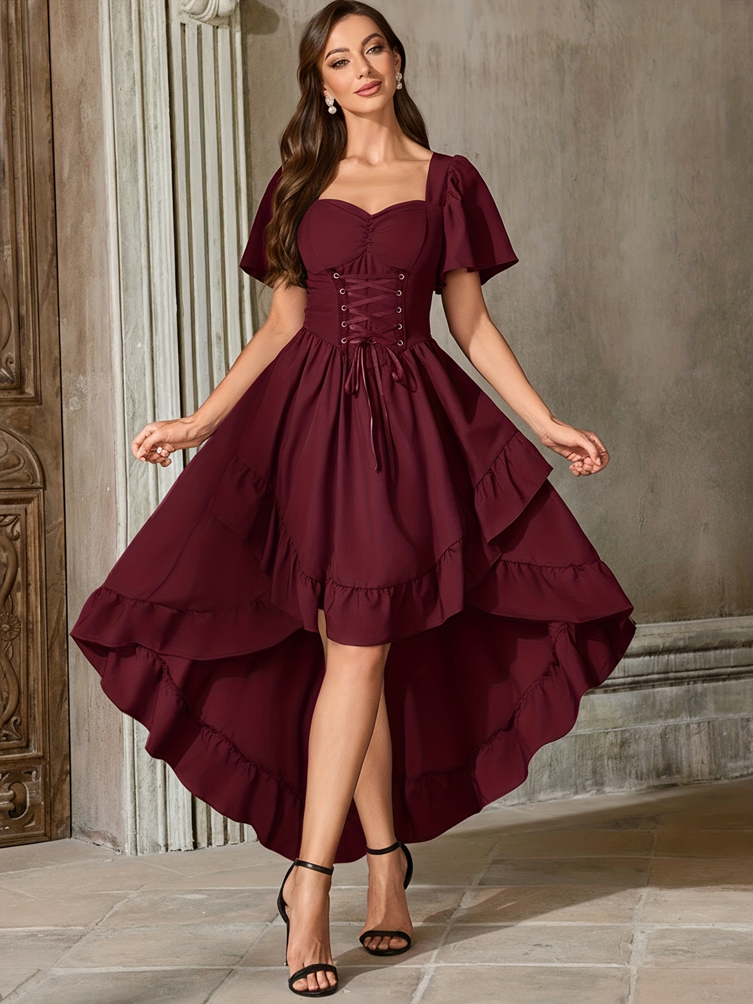 burgundy dress for quinceanera Mini Burgundy Quince Dress – Boutique Moroleon main image 1
