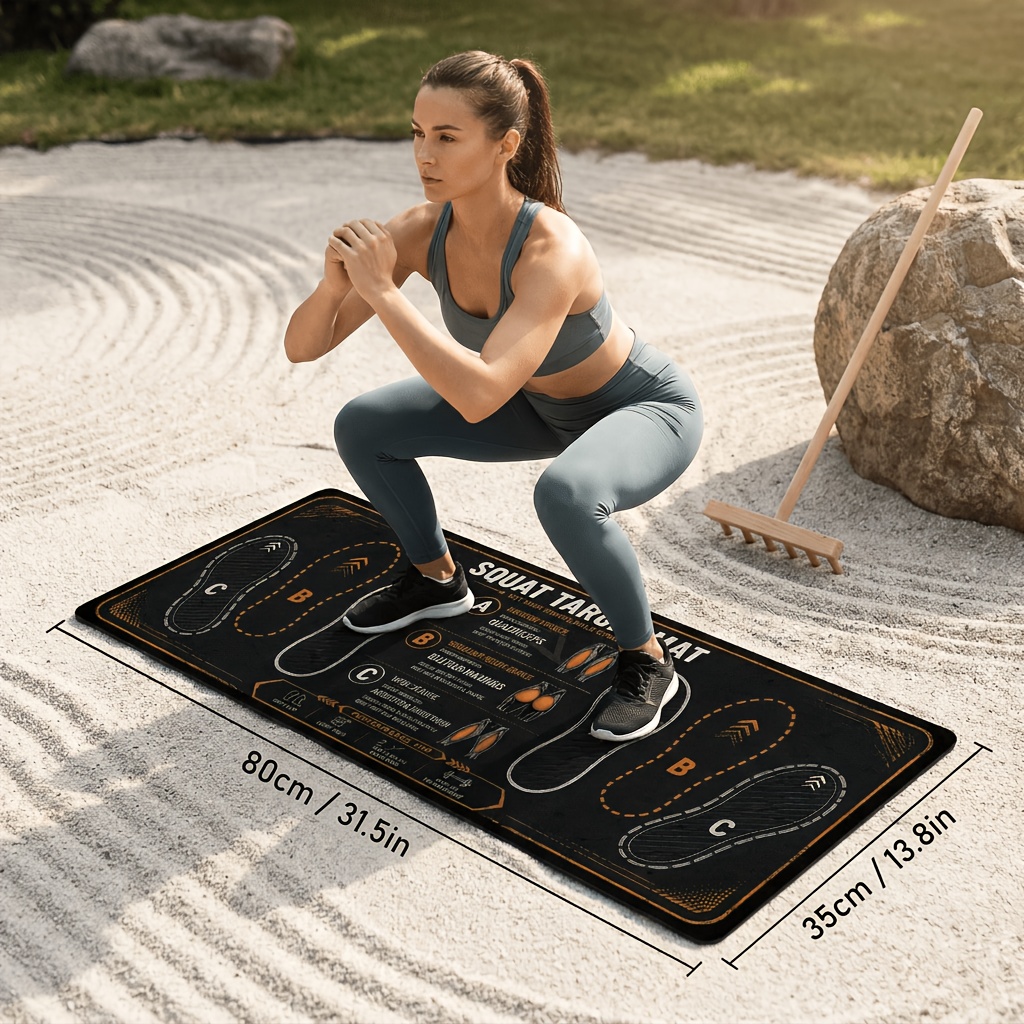 TEMU Mat - Thickened, Non-slip Squat Mat With High-density Cushioning, Ideal For Home Gym Use. Supports Joints And Balance Training. Features Precise