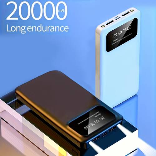 20000mah large capacity mobile power supply 5v2 1a portable usb charger led display for ios devices 2 output type c micro input safe and stable polymer lithium battery