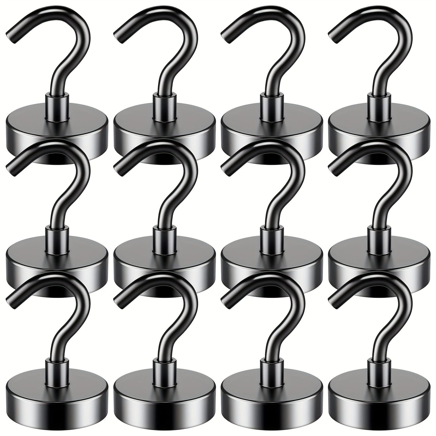 

Findmag 12 Pack 50lbs Magnetic Hooks, Heavy Duty Neodymium Magnets With Hook For Hanging Heavy Duty, Super Strong Magnetic Hooks For Refrigerator, Cruise, Office And Kitchen (black)