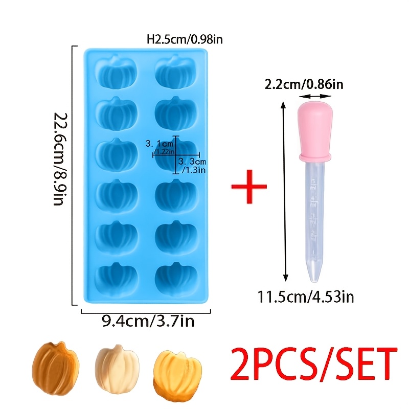 TEMU 2pcs For Halloween Pumpkin Silicone Mold Set With Dropper - 12- Pumpkin Scented Candle Silicone Mold, Suitable For Resin, Clay, And Soap Making