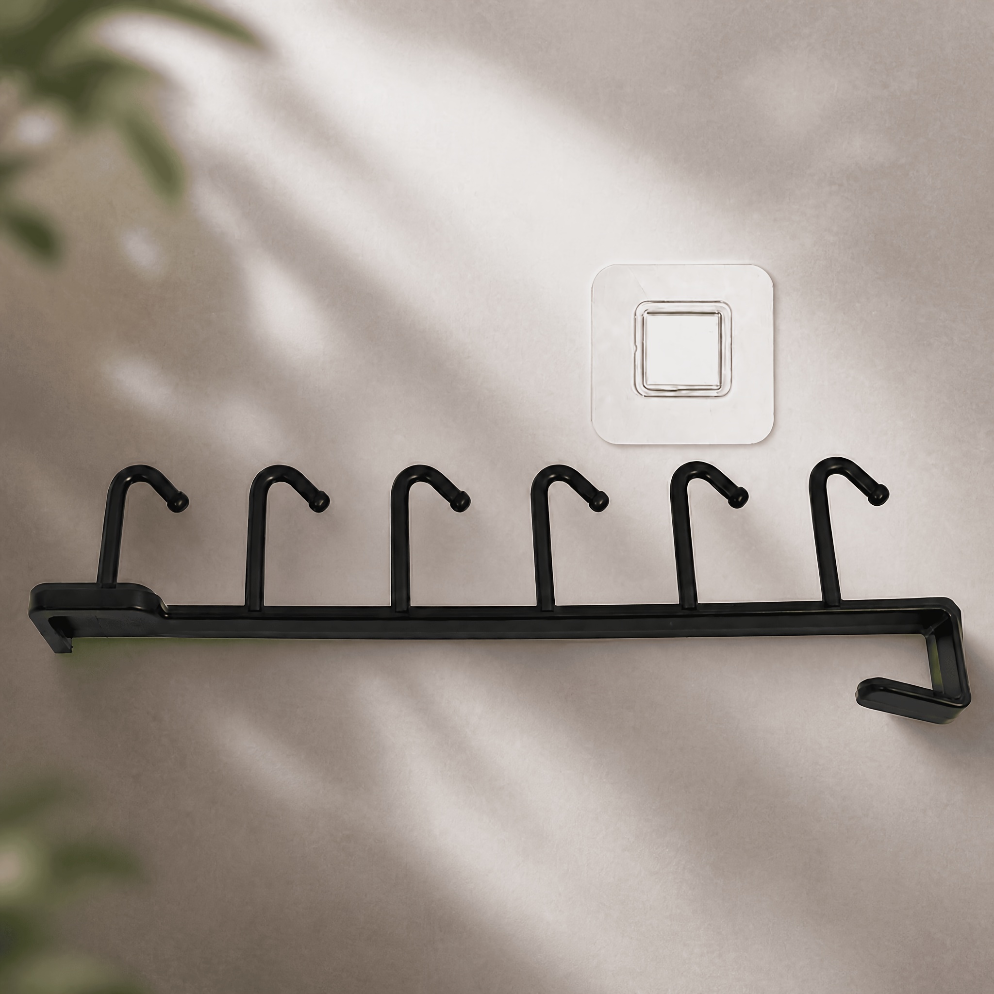 TEMU 2pcs Black And White Kitchen Cabinet Under-hooks 6-hook Set (hooks And Traceless Patches), Multifunctional Towel Clothing Utensil Hanger,