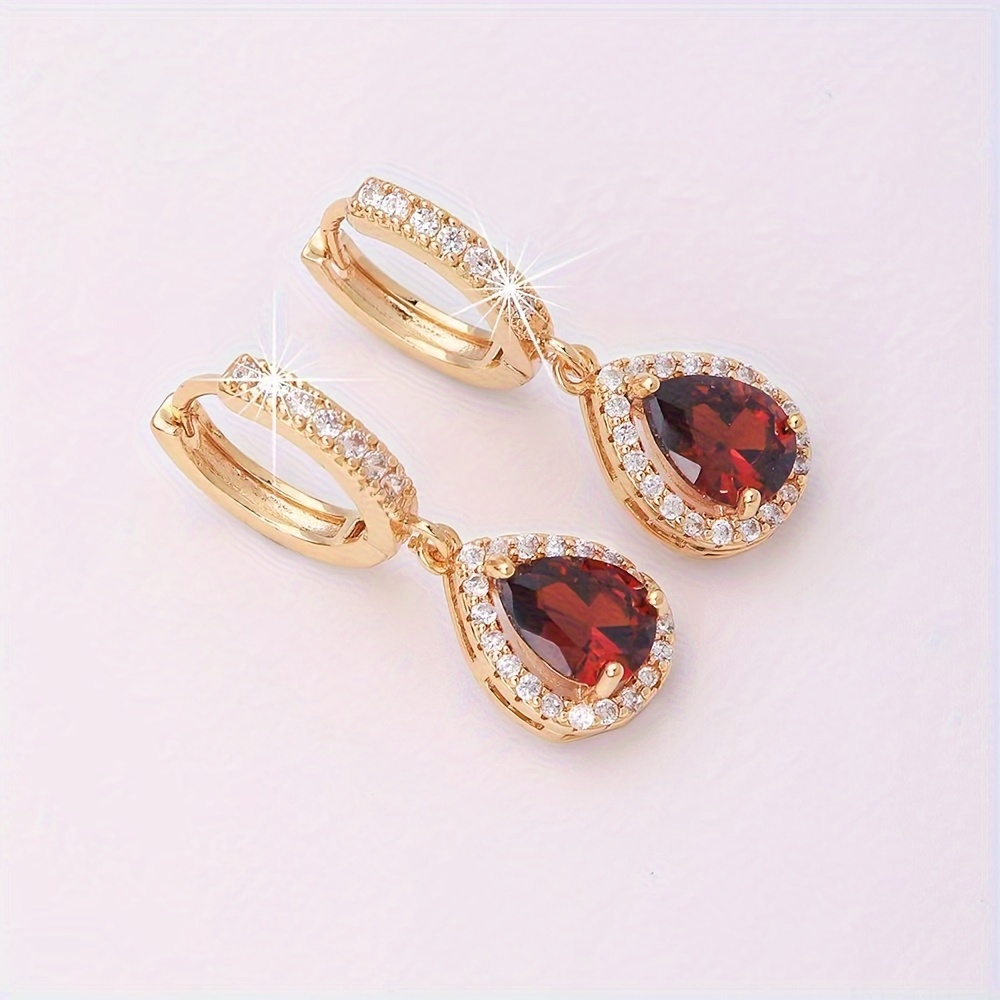 TEMU A Pair Of Stylish Gold-plated Copper Square Cubic Zirconia Drop Earrings For Men And Women, Featuring A Easy And Elegant Design, Perfect As A