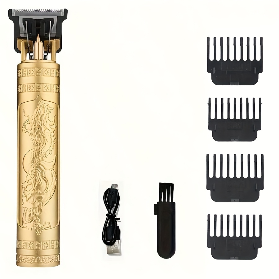 Image of Usb Rechargeable Hair Clipper Vintage Dragon And Phoenix Pattern T9 Hair Trimmer Electric Shaver Men's Body Hair Beard Trimmer Electric Shaver Rechargeable Body Shaver