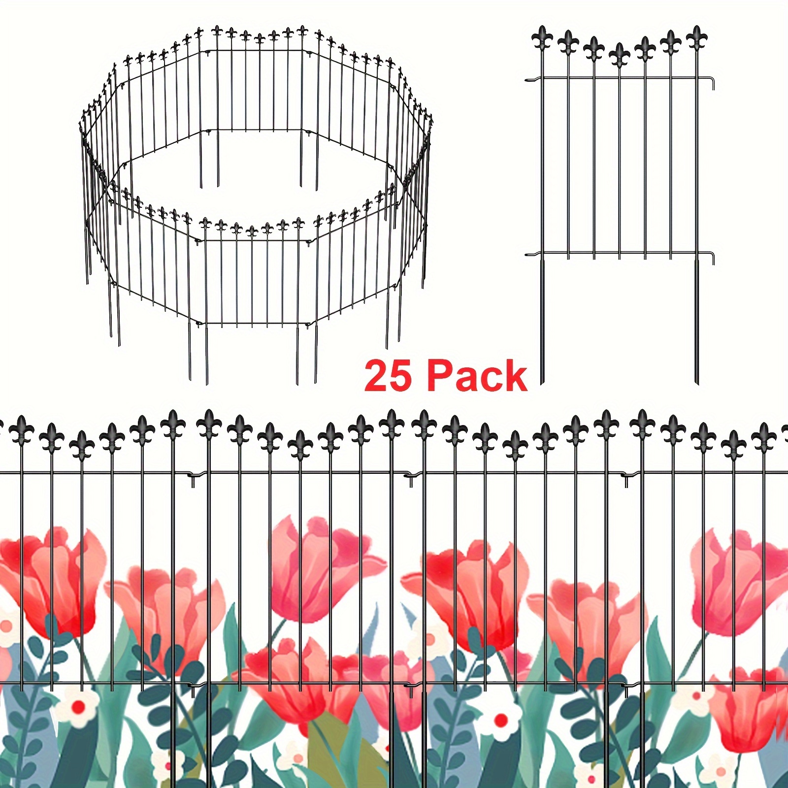 

25 Pack Decorative Garden Fence, Total 27ft (l) X 24in (h) Animal Barrier Border, Rustproof Metal Wire Section Edging Fencing Panel For Outdoor Patio Garden Yard