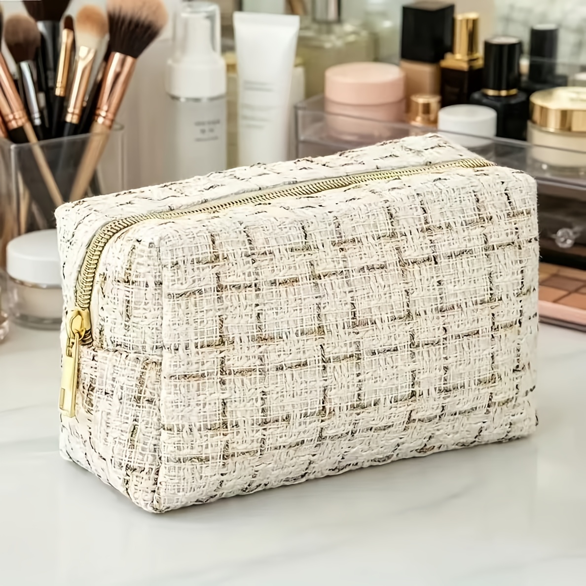 TEMU Trousse de Cosmétique de Voyage pour Femmes, Grande Noir Petit Blanc Petit Design, Convient aux Sorties Tendance et à l'Utilisation Quotidienne