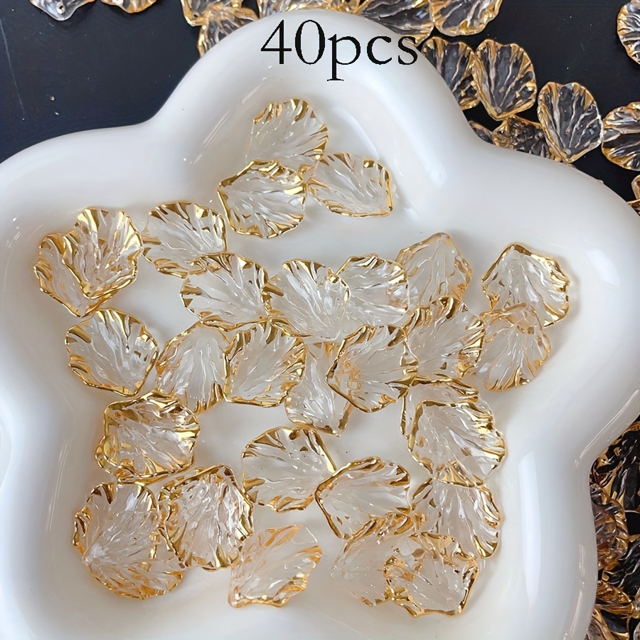 

40pcs Transparent Golden Edge Leaf Acrylic Pendants For Diy Mobile Phone Case Jewelry Making Accessories