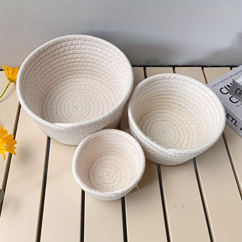 

Handcrafted Cotton Rope Storage Basket - Versatile Organizer For Snacks, Clothes, Cosmetics | Perfect For Bedroom, Bathroom, Living Room